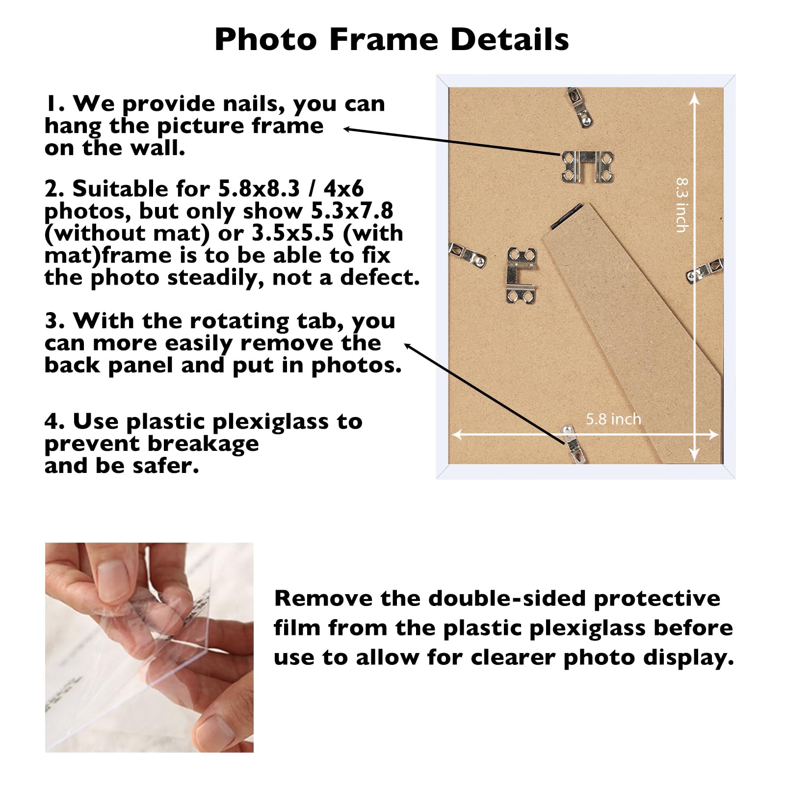 JCJMY 5.8x8.3 A5 Picture Frame White with 4x6 Mat for Wall Hanging or Tabletop, Display Photo 4x6 with Mat or 5.8 x 8.3 Without
